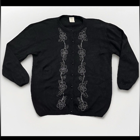 Hillard & Hanson Cardigan Sweater Women's Wool Angora Rabbit Hair Beaded Plus 2X - Picture 1 of 8